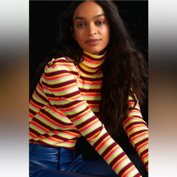 NWT Anthropologie Retro Striped Turtleneck Long Sleeve - Picture 2 of 11